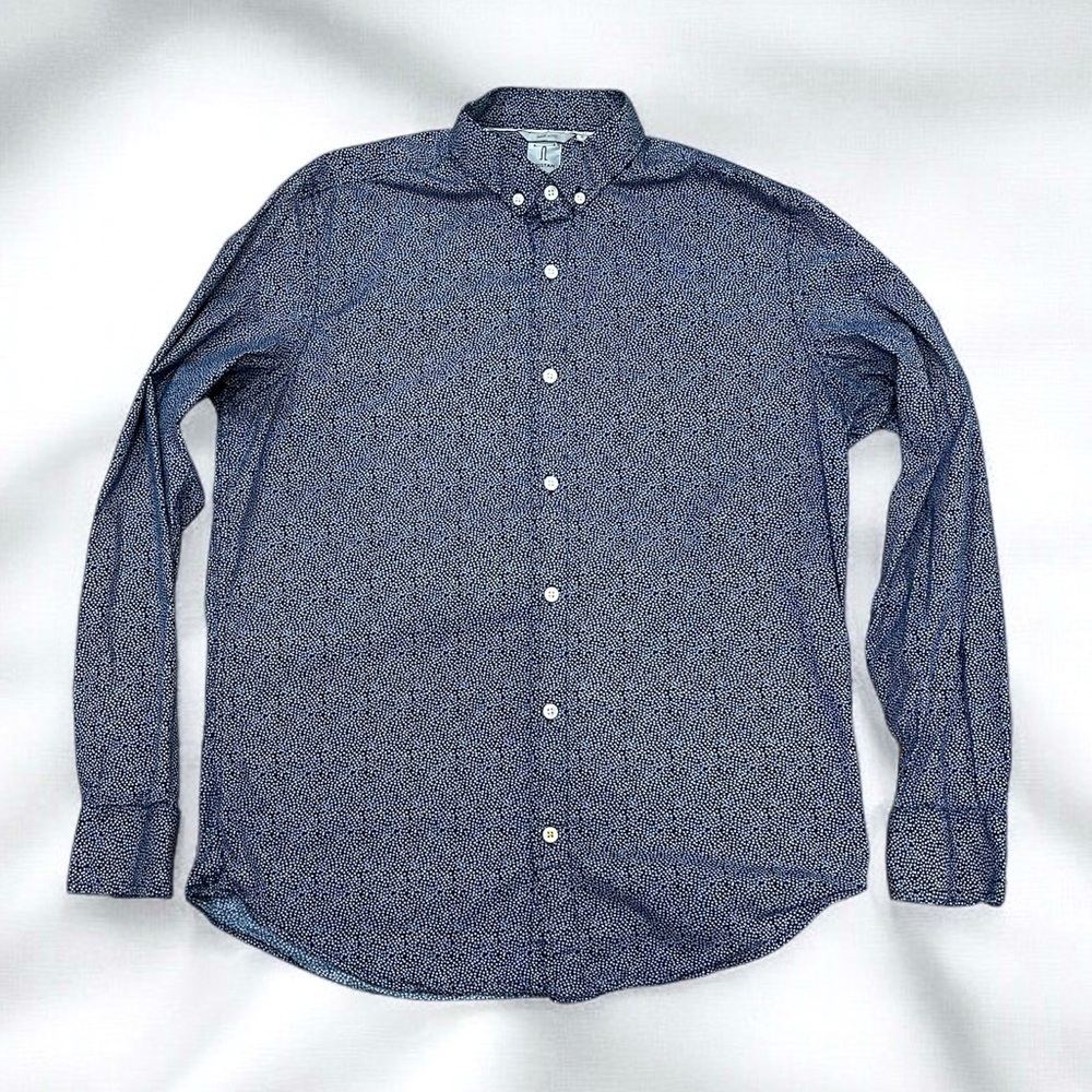 TRISTAN Men's Micro Print Stretch Fitted Shirt Navy White - Medium (15-15.5)